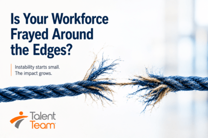 Graphic of a frayed rope representing workforce instability, employee engagement loss, and turnover in manufacturing environments
